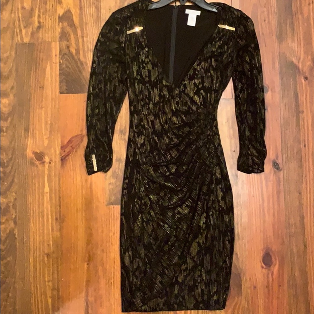 Sexy! Black and gold metallic wrap dress